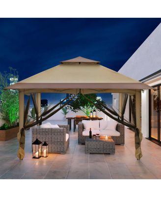 Khaki Oxford Cloth Folding Shed with Right-Angle 4-Sided Gauze Mesh and Double-Top Overhangs