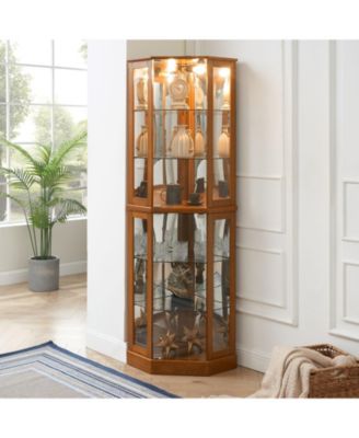 6-Shelf Corner Curio Display Cabinet with Lights and Mirrors
