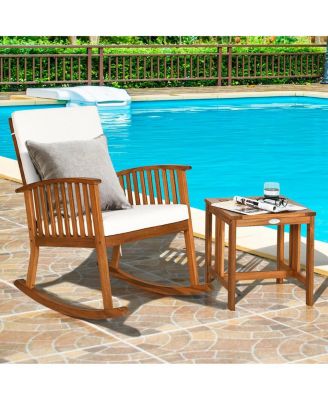 2 Pieces Acacia Wood Patio Rocking Chair Table Set