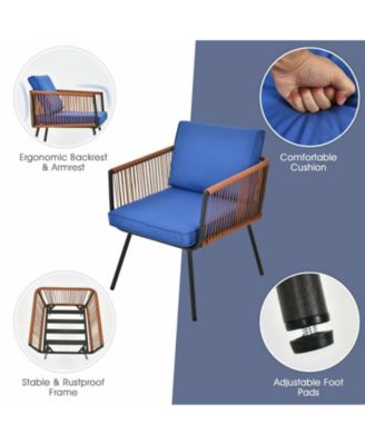 3 Pieces Patio Bistro Furniture Set with Armrest and Soft Cushions