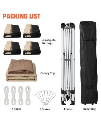 Khaki Oxford Cloth Folding Shed with Right-Angle 4-Sided Gauze Mesh and Double-Top Overhangs