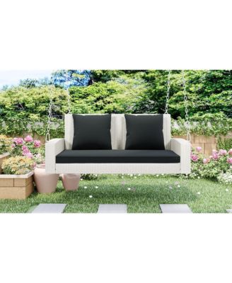 2-Person Wicker Hanging Porch Swing with Chains, Cushion, and Pillows