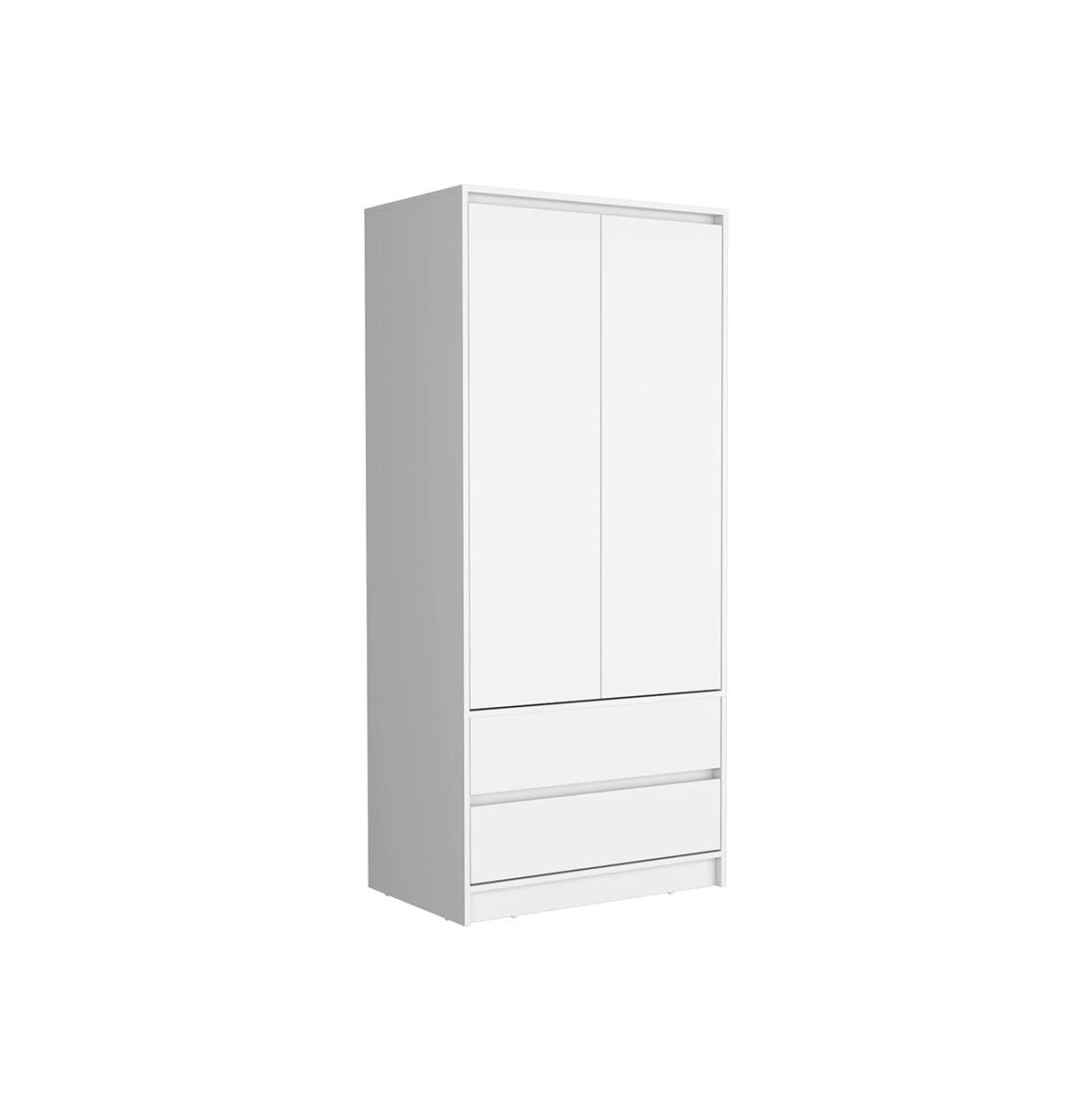 Depot E-Shop Palmer 2 Drawers Armoire, Wardrobe Closet with Hanging Rod,- White