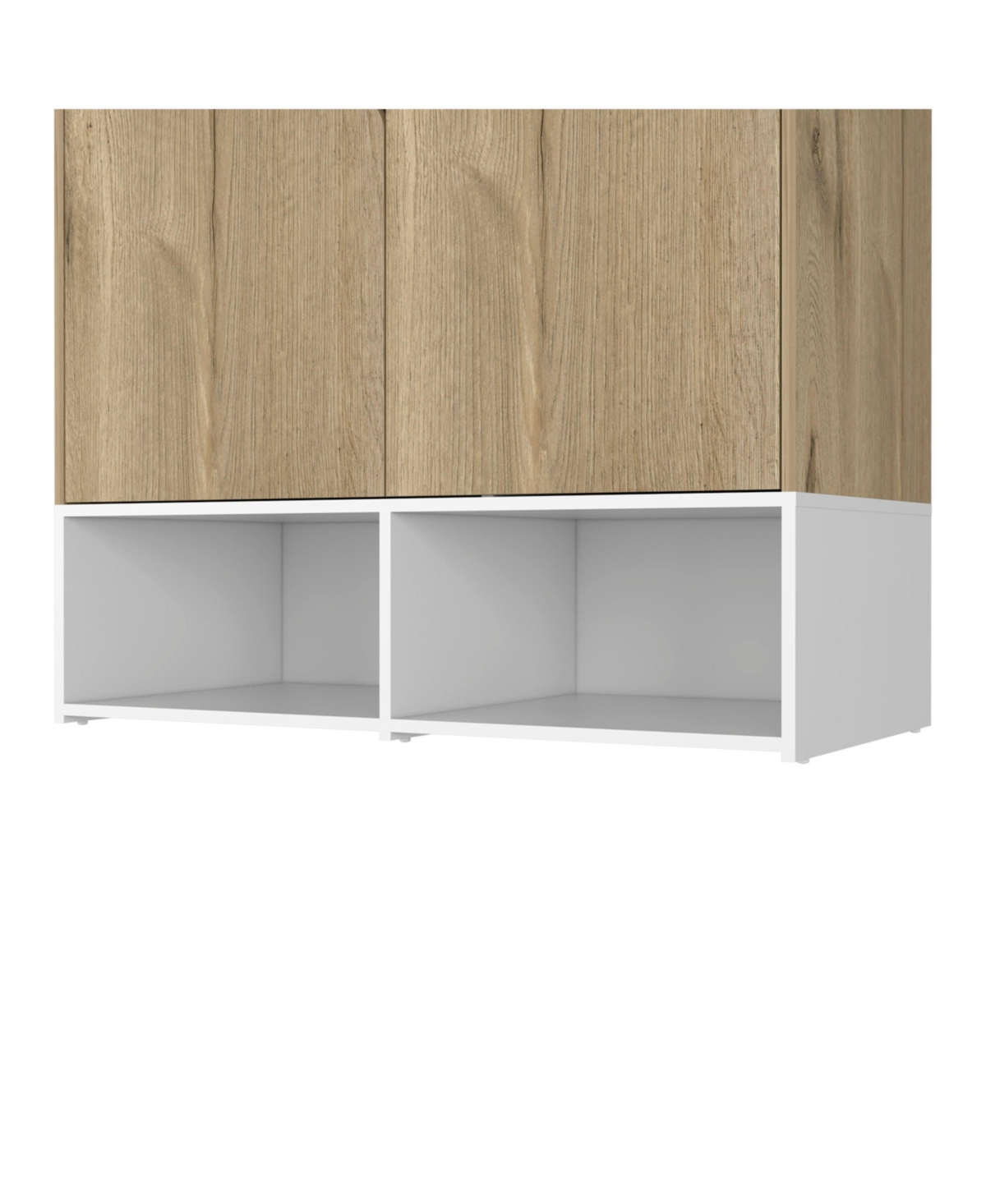 Depot E-Shop Bamboo Armoire, Double Door Cabinets, Five Shelves, Hanging Rod, Two Open Shelves,/ White - Light oak / white