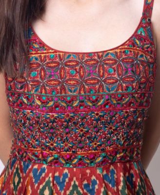 Women's Red Patola Print Gown with Embellishment on Torso