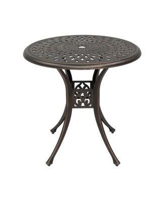 Outdoor Circular Cast Aluminum Table with Diamond Pattern Top for Garden and Courtyard-Bronze