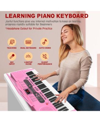 61-Key Pink Electric Keyboard Piano for Beginners with Stand, Bench, Microphone, Headphones, Dual Speakers & Teaching Modes