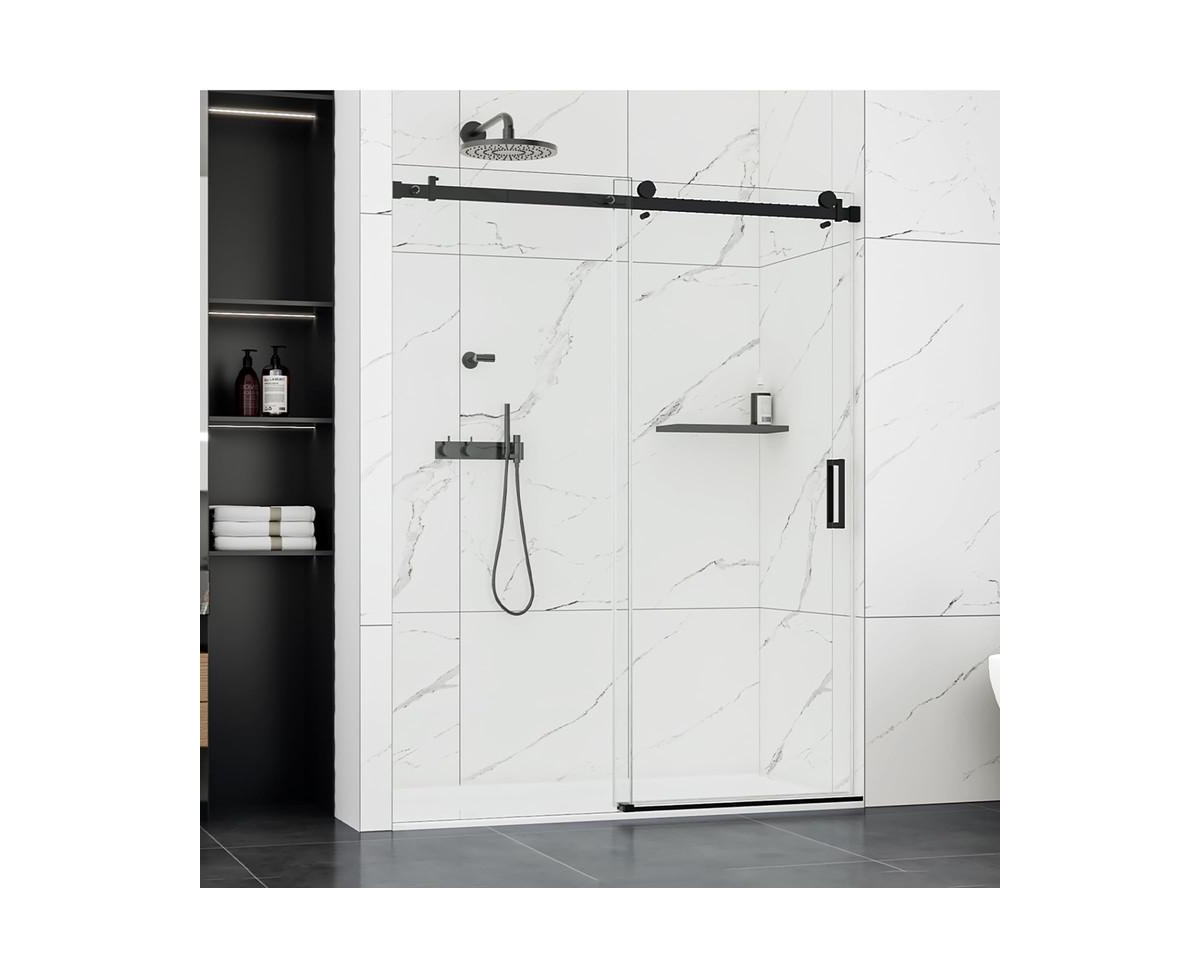 Shower Door, 56-60" W &#xD7; 76" H Frameless Sliding Shower Door,Waterproof Glass Shower Door with Stainless Steel Handle and Seal Strip, 5/16"