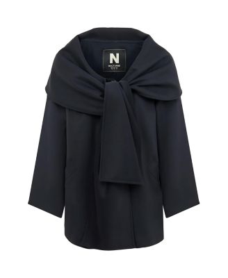 Women's Draped Coat with Front Tie Detail
