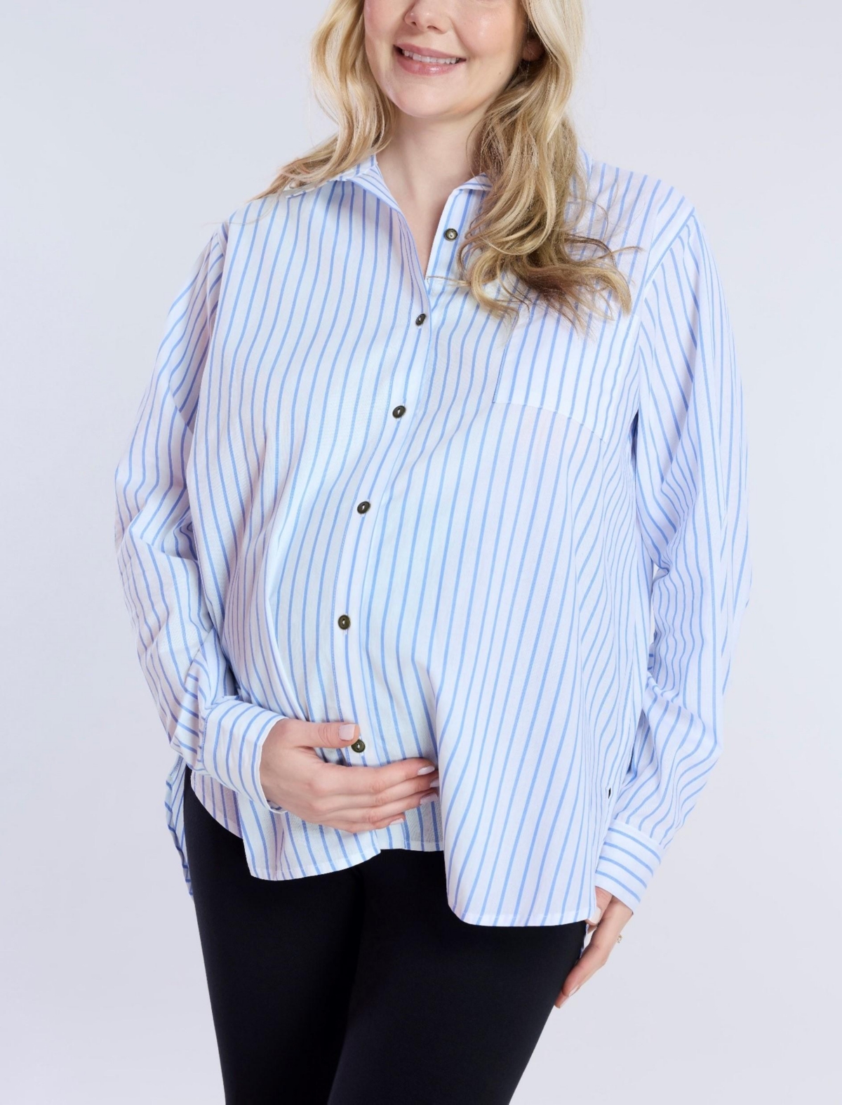 Women's Long Sleeve Button-Up Poplin Shirt - Motherhood Maternity