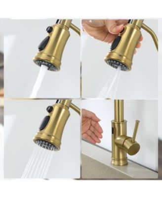 Pull out Touchless Single Handle Kitchen Faucet with MotionSense In Brushed Gold