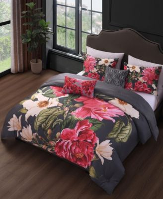 Flower Garland Bedding 100% Cotton 5 Piece Queen Size Reversible Comforter Set