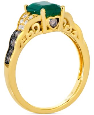 Emerald (1-2/5 ct. t.w.), Chocolate Diamond (1/4 ct. t.w.) & Vanilla Diamond (1/10 ct. t.w.) Ring in 14k Honey Gold