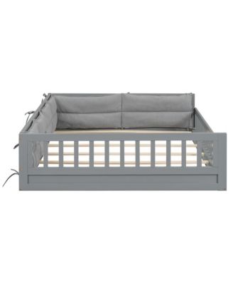 Streamdale Gray Upholstered Wood Platform Bed with Rails