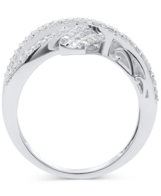 Diamond Round & Baguette Crossover Ring (3/4 ct. t.w.) in Sterling Silver 