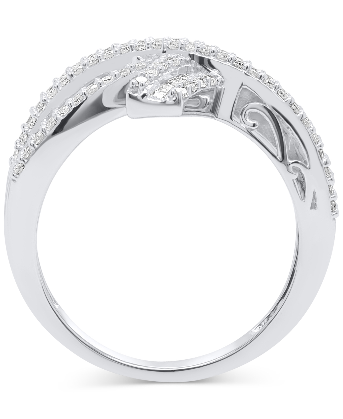 Macy's Diamond Round & Baguette Crossover Ring (3/4 Ct. T.w.) In Sterling Silver In Sterling Silver