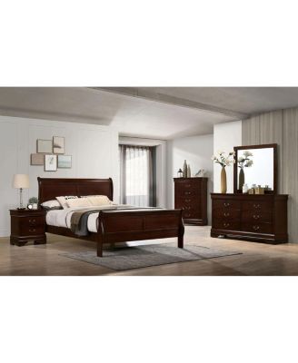 Queen Size Bed Cherry Louis Philippe Solid Wood 1 Piece Bed Bedroom Sleigh Bed Bedroom Furniture