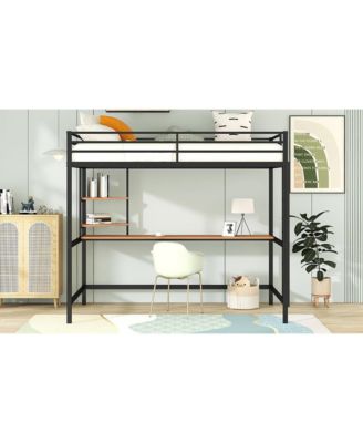 Streamdale Full Metal Loft Bed With Desk And Shelves