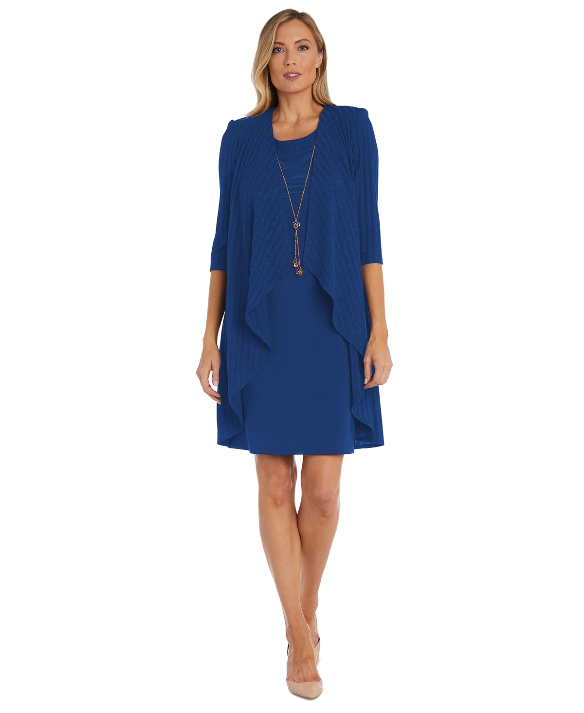 R & M Richards Women's 2-Pc. Ribbed Metallic Jacket & Necklace Dress