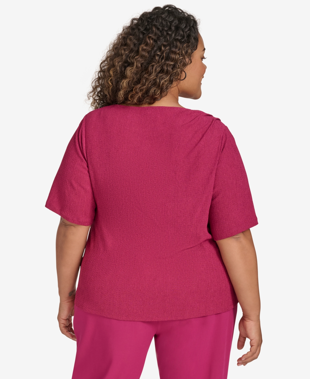 CALVIN KLEIN PLUS SIZE GATHERED-SHOULDER ELBOW-SLEEVE TOP 