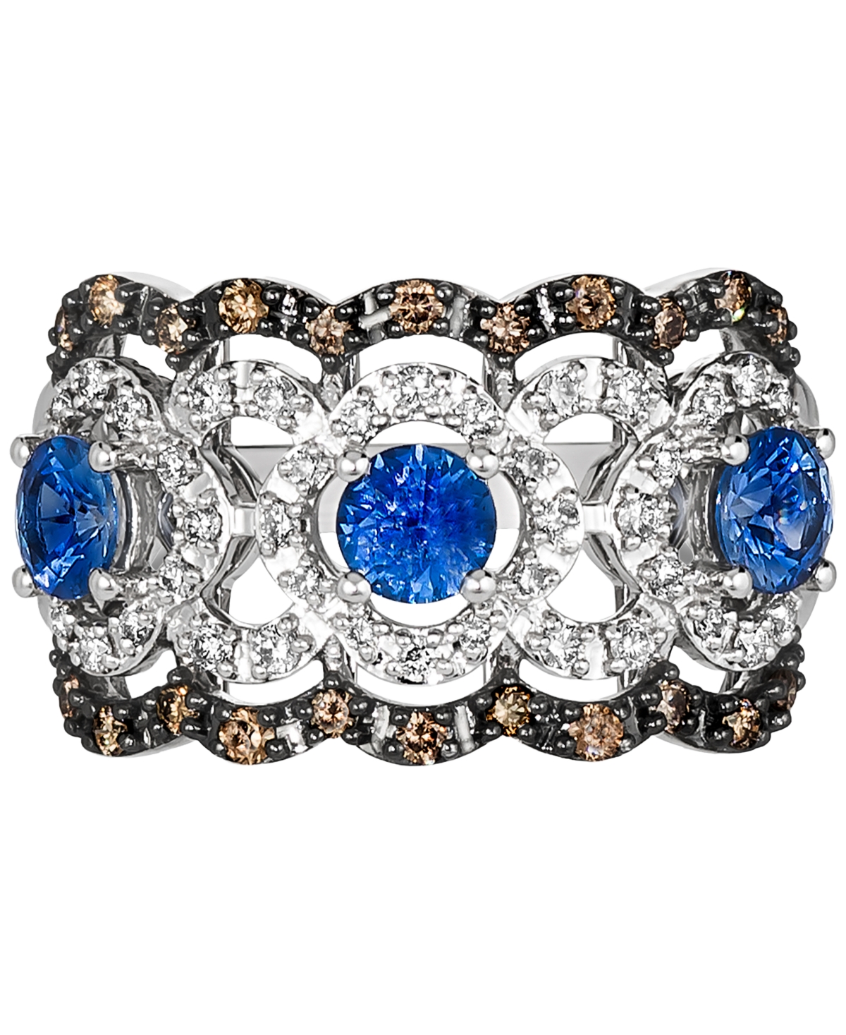 Le Vian Sapphire (1-1/20 Ct. T.w.) & Diamond (1/2 Ct. T.w.) Openwork Statement Ring In 14k White Gold In Silver