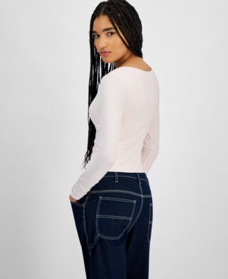 Juniors' Soft Stretch Double-Layer Long-Sleeve Top