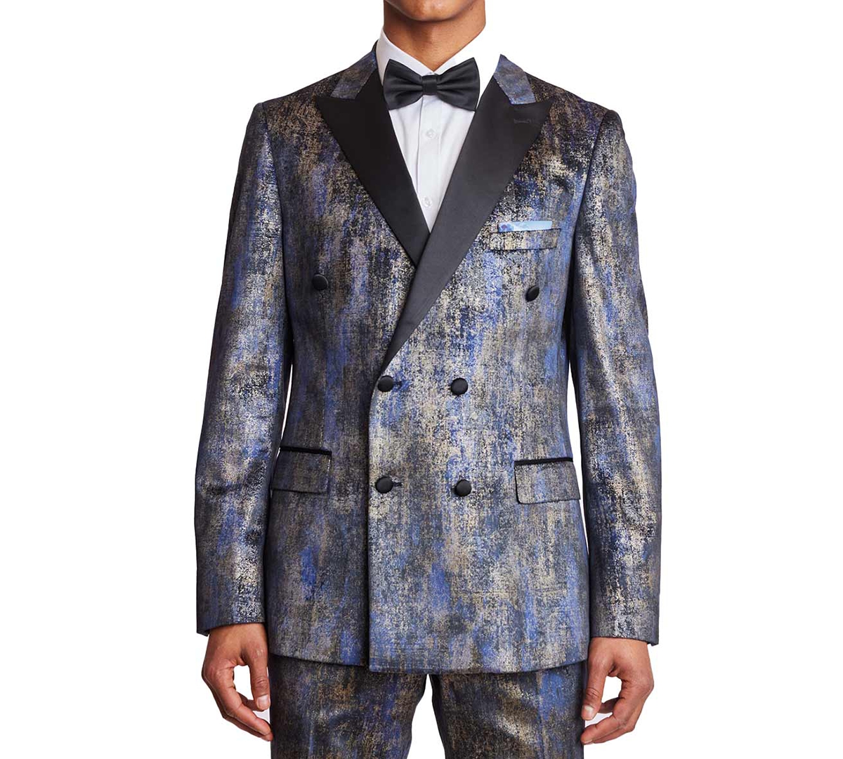 Men's Slim-Fit Double-Breasted Tuxedo Jacket - Blue And Gold