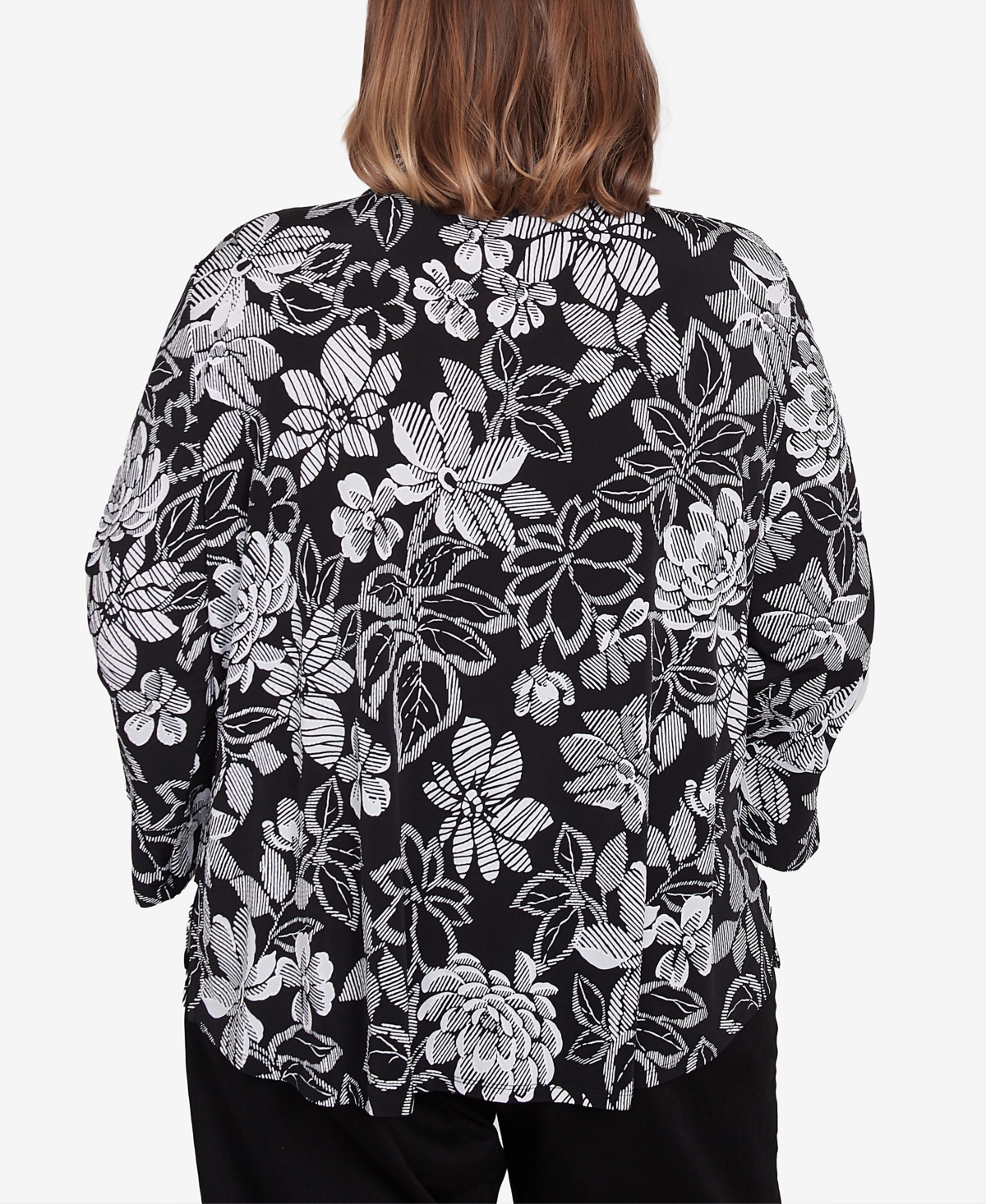 Alfred Dunner Plus Size Wild At Heart Floral Puff Print Button Down Top In Black,white