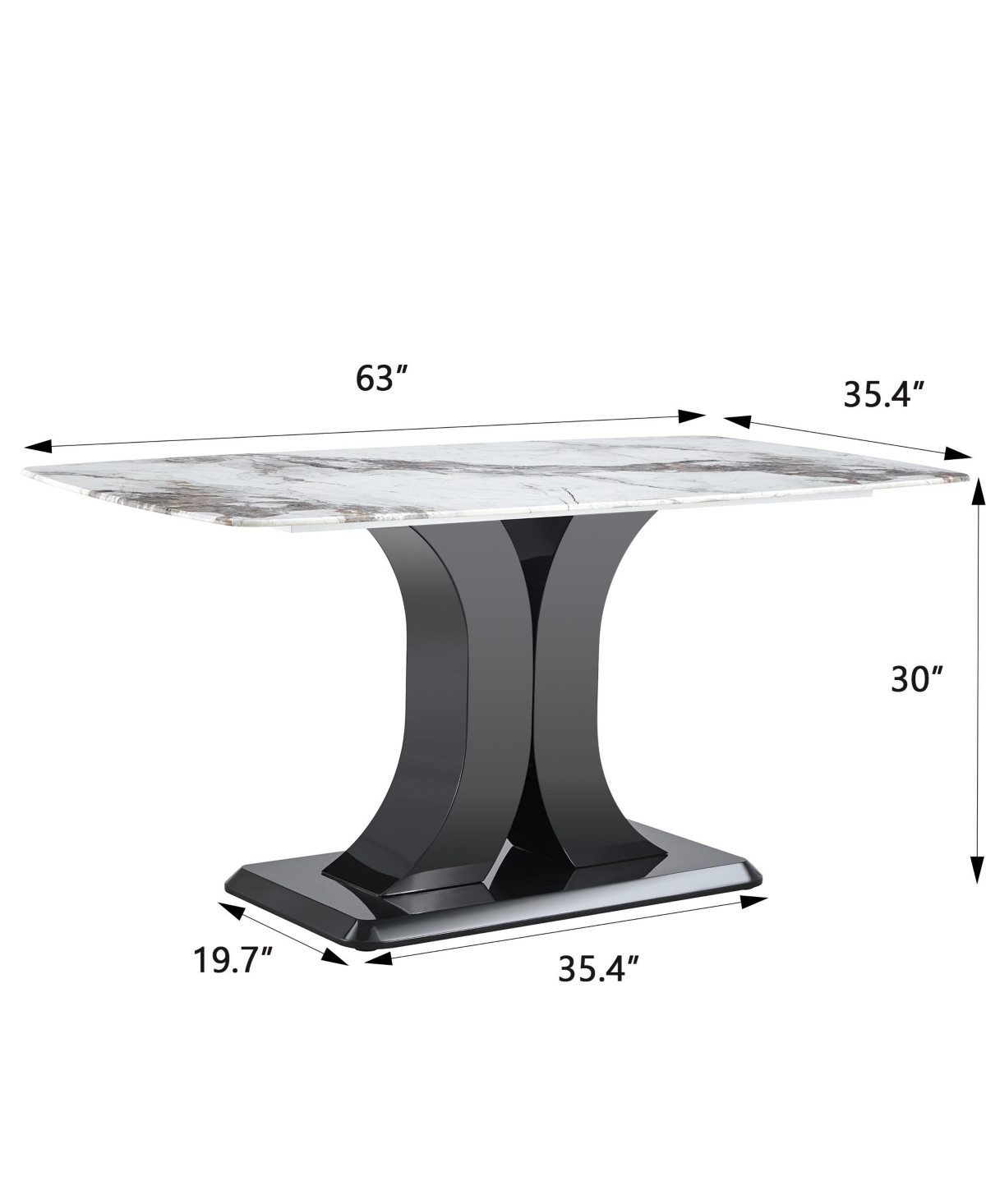 Streamdale Furniture Luxurious Faux Marble Dining Table with Modern X-Shaped Base - White+black