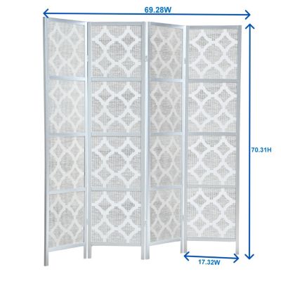 Quarterfoil infused Diamond Design 4-Panel Room Divider, Silver