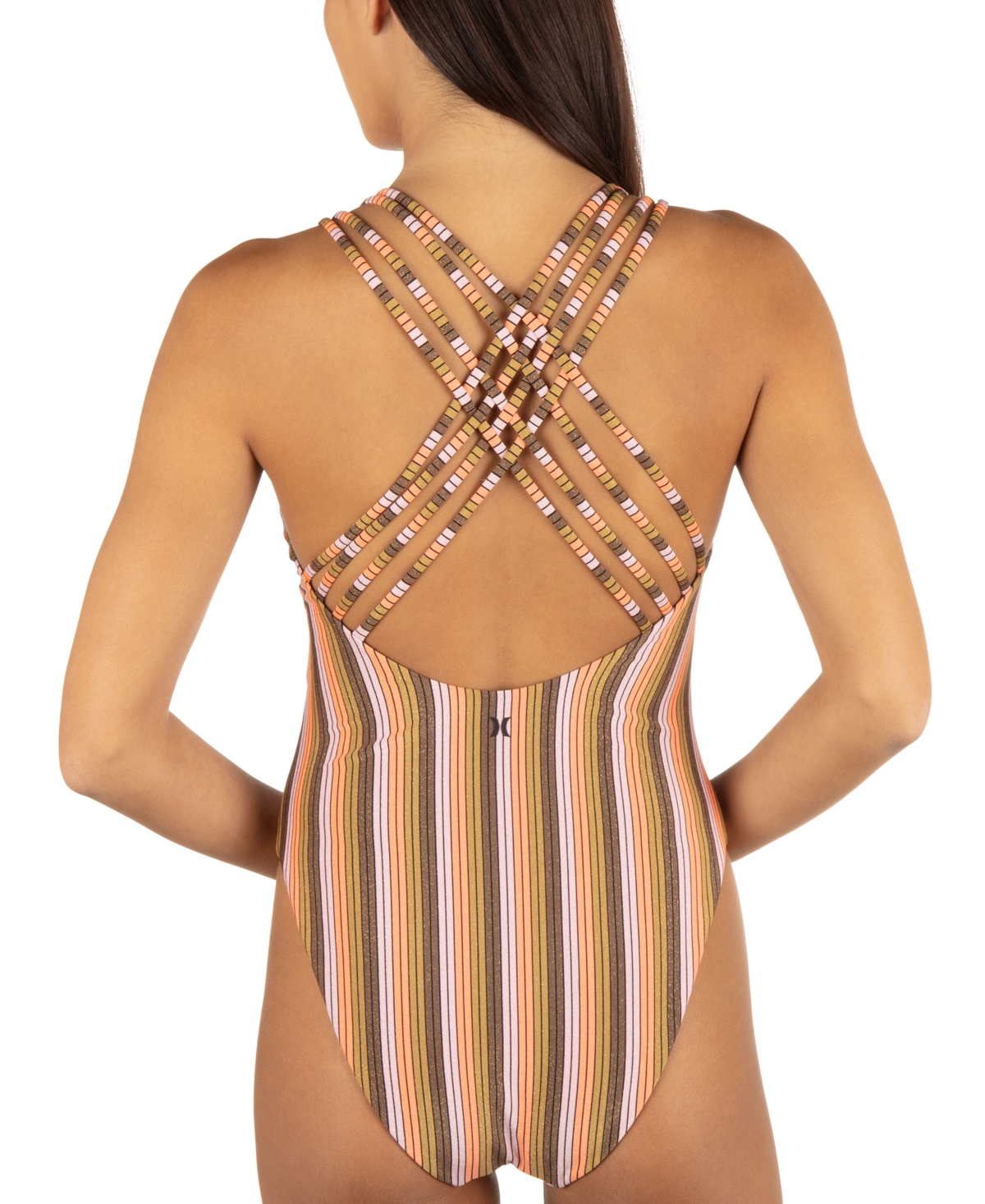 HURLEY JUNIORS' SUNSET STRIPE CROSSBACK ONE-PIECE SWIMSUIT 