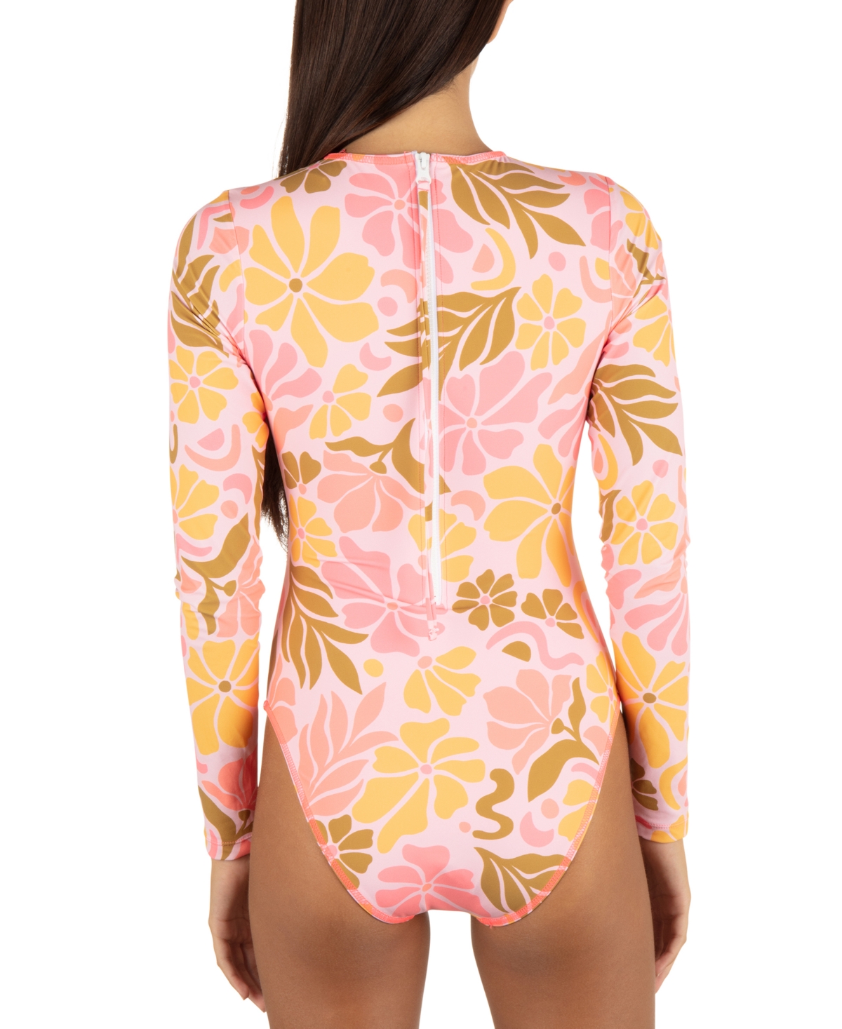 HURLEY JUNIORS' ISOLA PRINTED CUT-OUT BACK ZIP SURF SUIT 