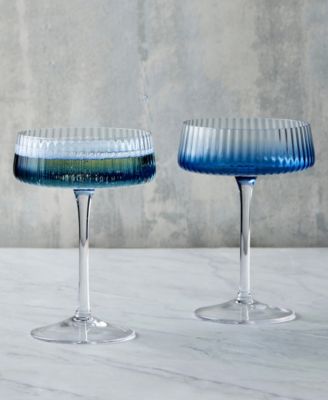 Empire Blue Champagne Coupes, Set of 2