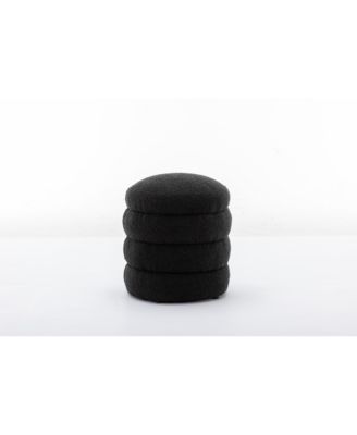 Soft Boucle Round Ottoman Footrest Stool, Black