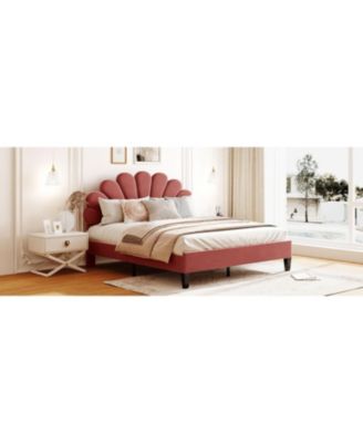 Velvet Platform Bed with Flower Headboard