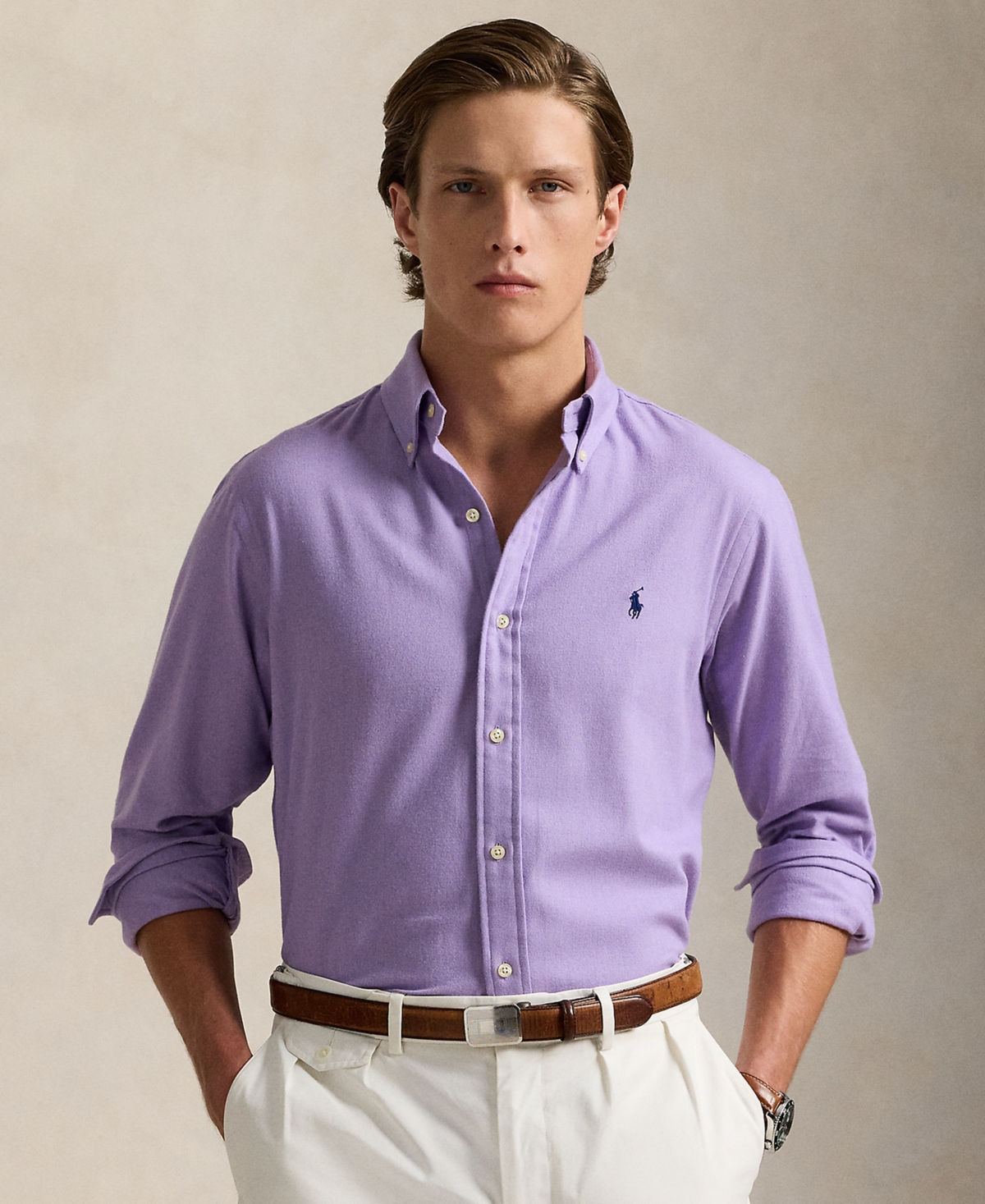 Polo Ralph Lauren Brushed Twill Button-down Shirt In 6545g Safari Purple Heather