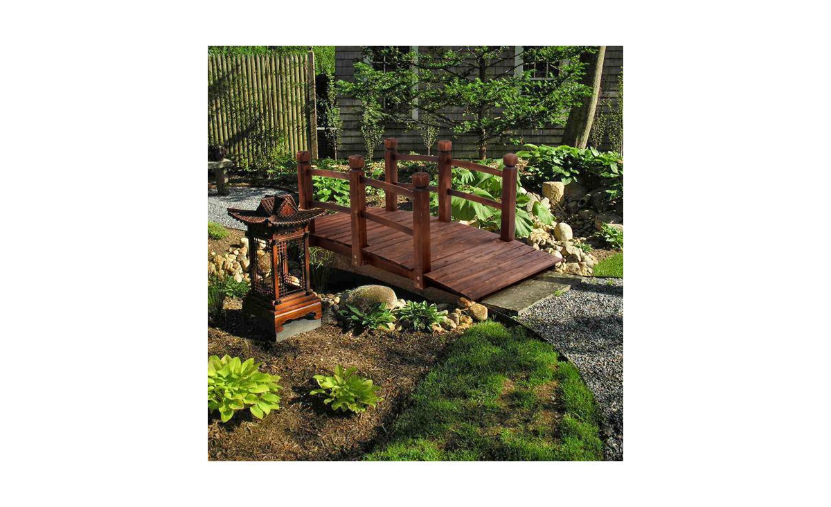 Slickblue Arch Bridge Small Wooden Landscape Bridge for Courtyard with Anticorrosive Carbonized Wood Finish - Red