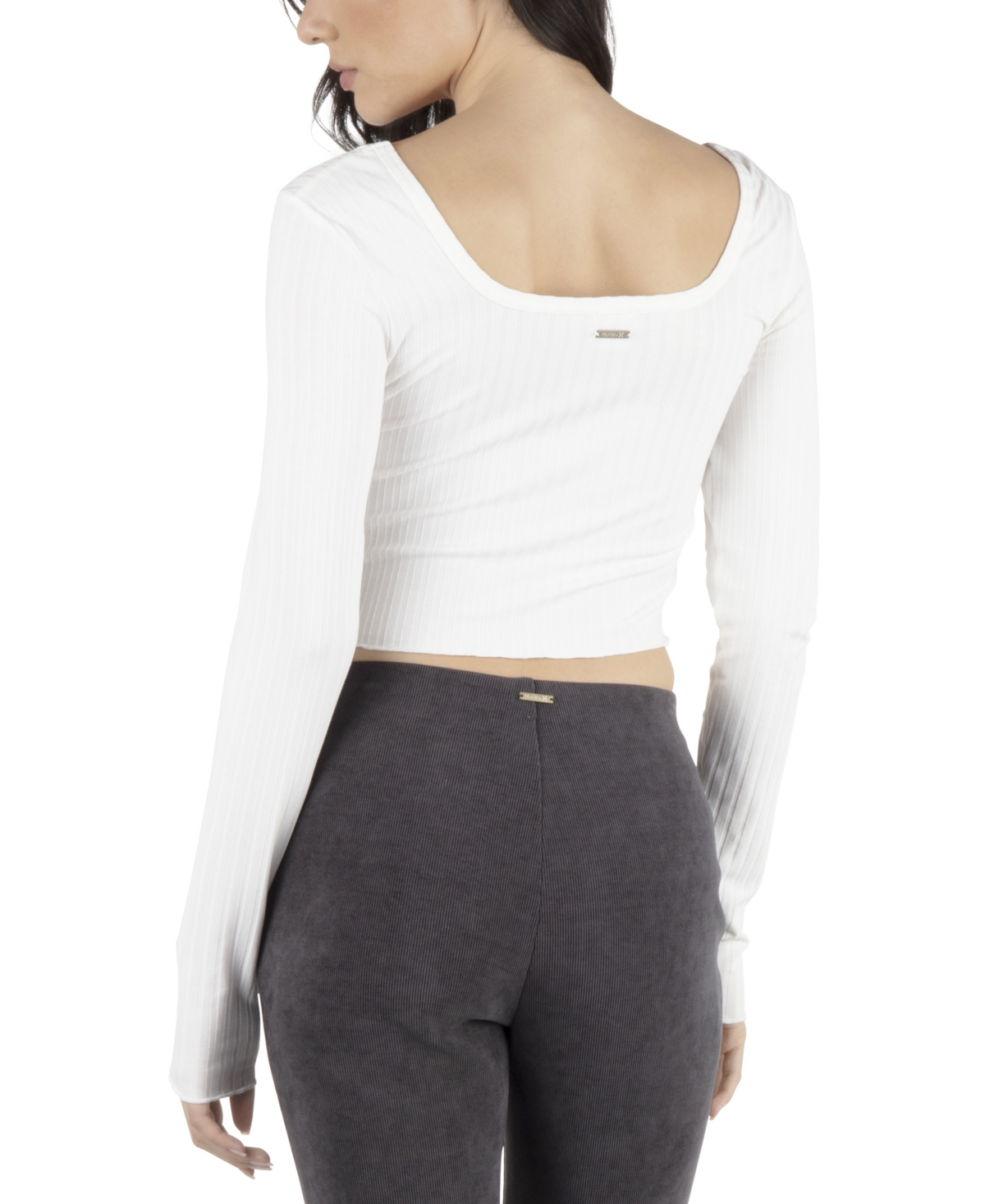 HURLEY JUNIORS' DAKOTA LONG-SLEEVE CROPPED TOP 