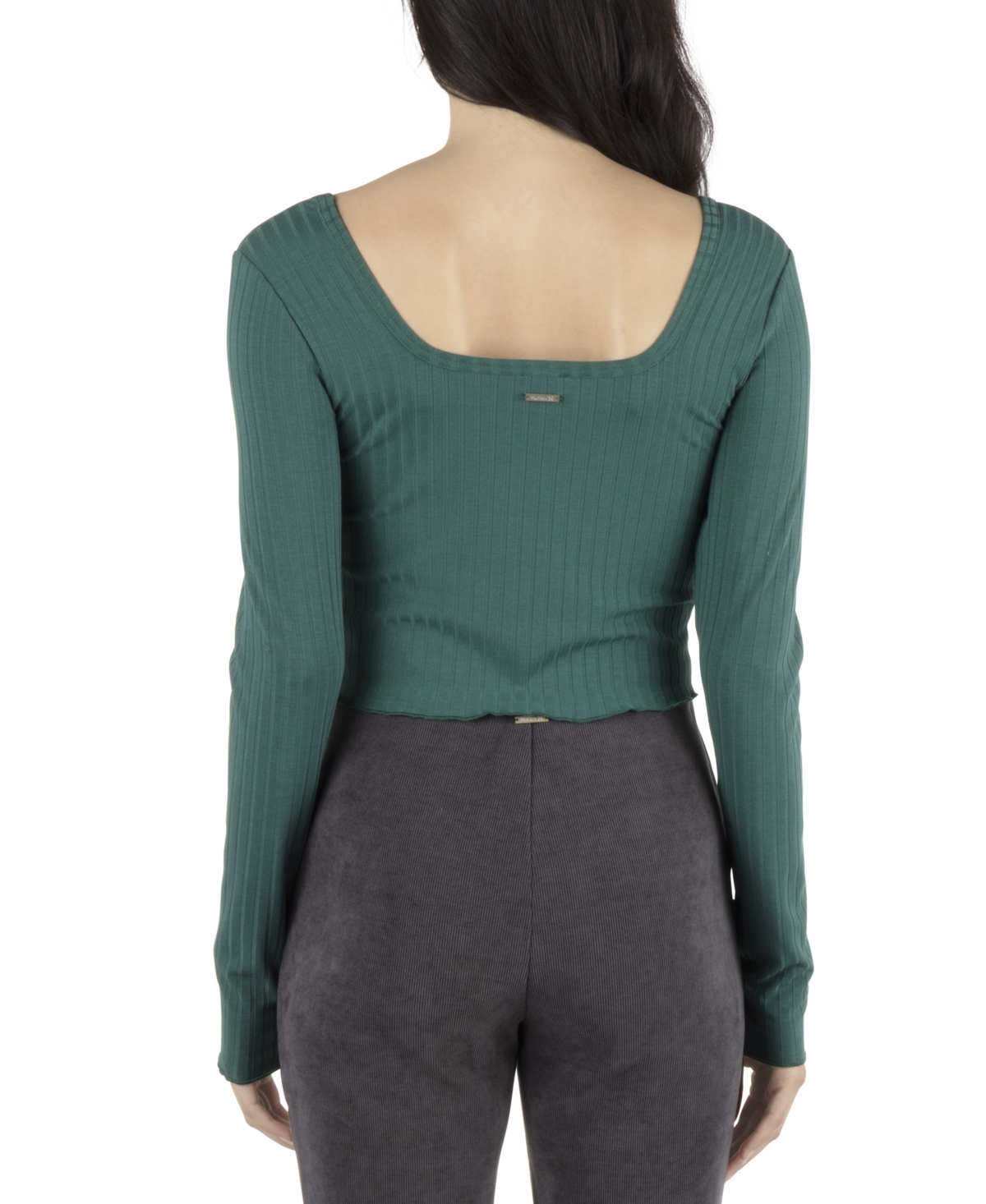 HURLEY JUNIORS' DAKOTA LONG-SLEEVE CROPPED TOP 