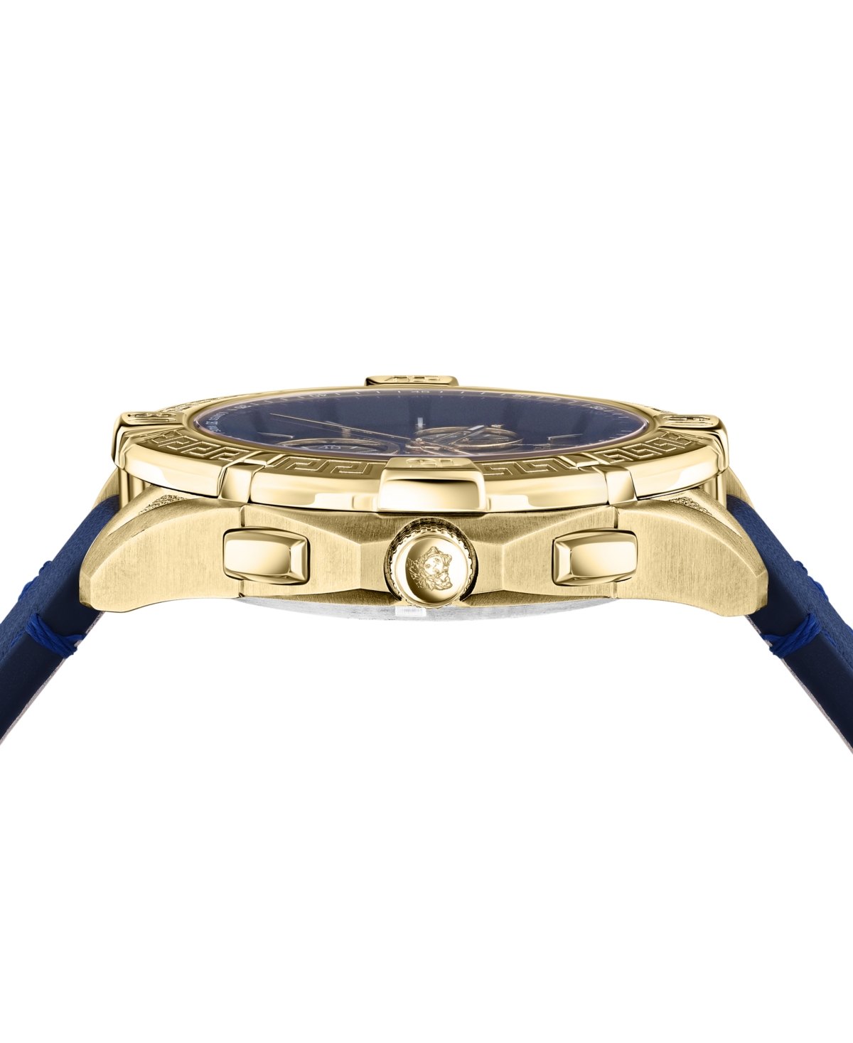 Versace Men's Swiss Chronograph Sporty Blue Leather Strap Watch 46mm