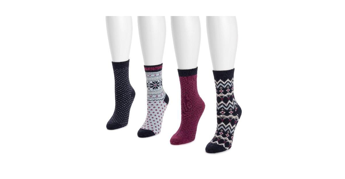 Muk Luks Women's 4 Pack Holiday Boot Socks