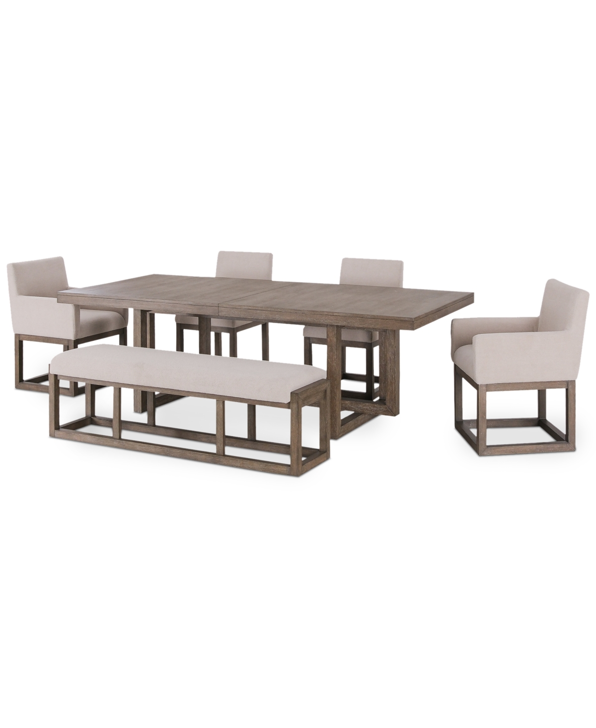 Macy's Portmore 6 Pc Rectangular Set (table, 2 Side Chairs, 2 Arm Chairs & Bench), Created For  In Brown