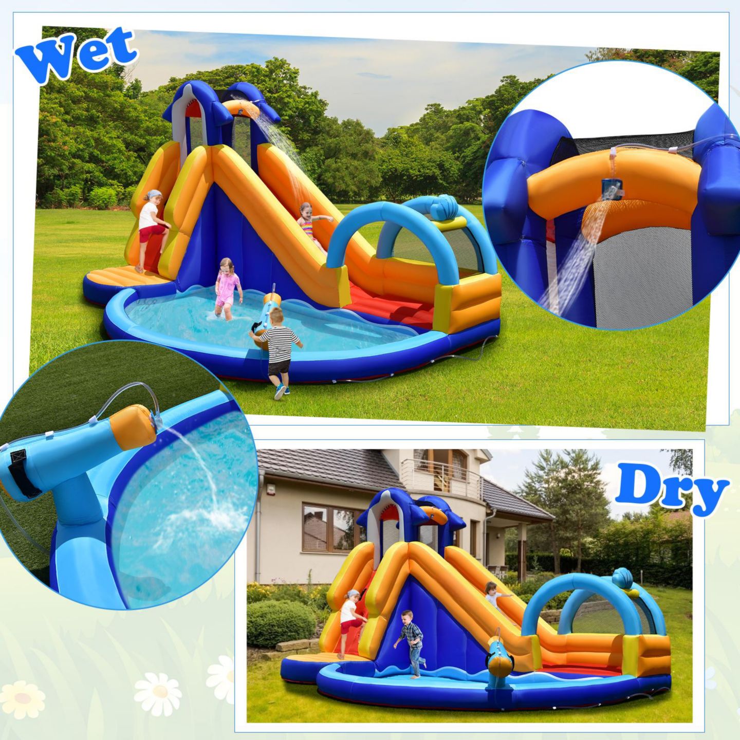 Детская игрушка GOUUN Shark-Themed Water Park Inflatable Bounce House with Slide and Splash Pool, For up to 4 Kids, Ages 3+ — фото 10