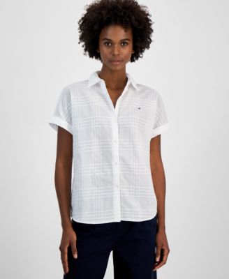 Tommy Hilfiger - Women's Cotton Tonal-Plaid Short-Sleeve Camp Shirt