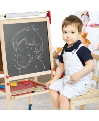 All-in-One Wooden Height Adjustable Kid's Art Easel with Magnetic Stickers and Paper