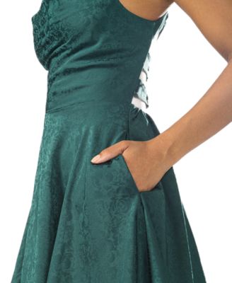 Juniors' Satin Lace-Up Fit & Flare Dress