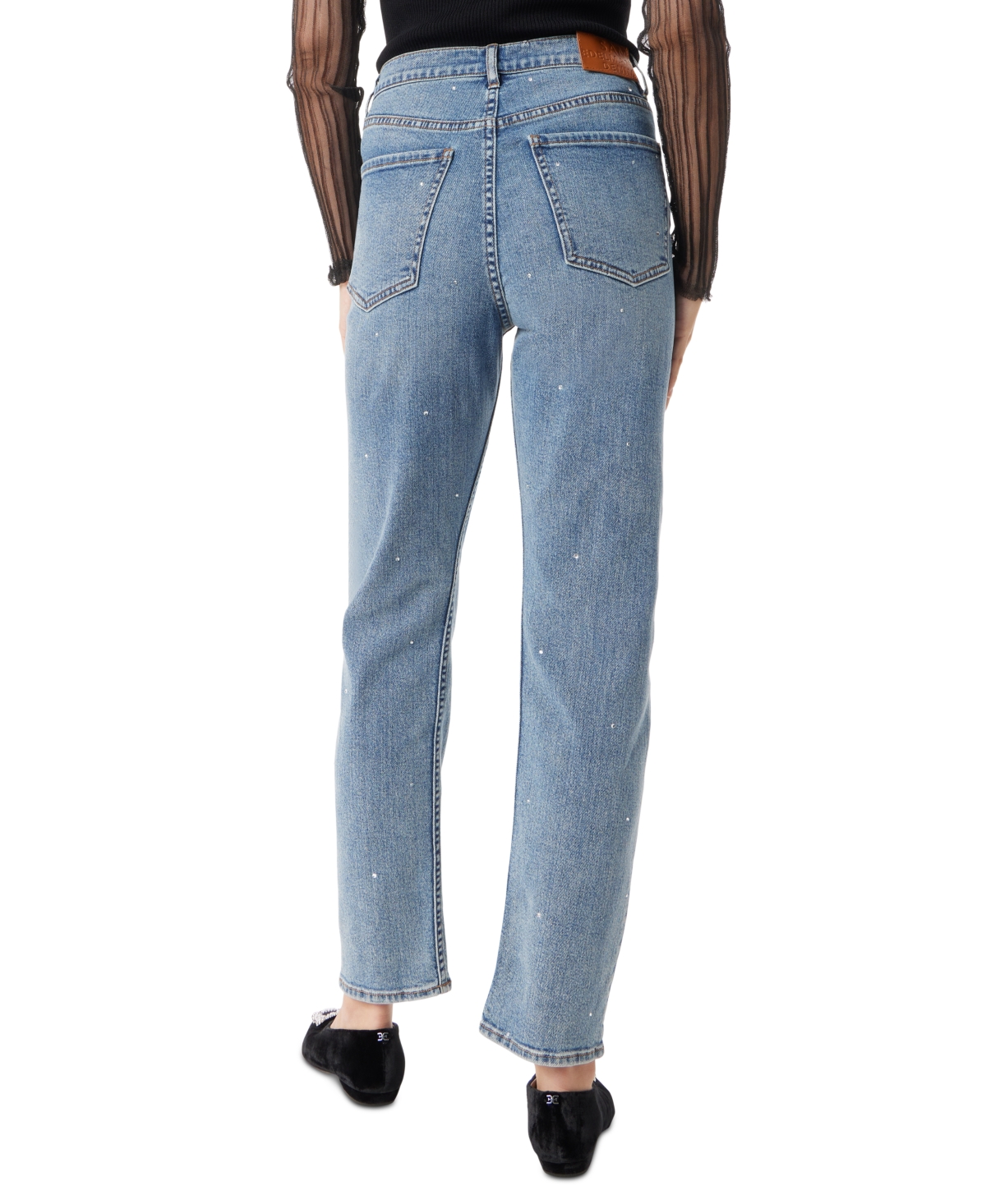 Sam Edelman Women's High-Rise Rhinestone Straight Jeans