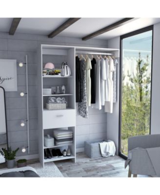 Dynamic 150 Closet System, Five Open Shelves, One Drawer, One Metal Rod, White