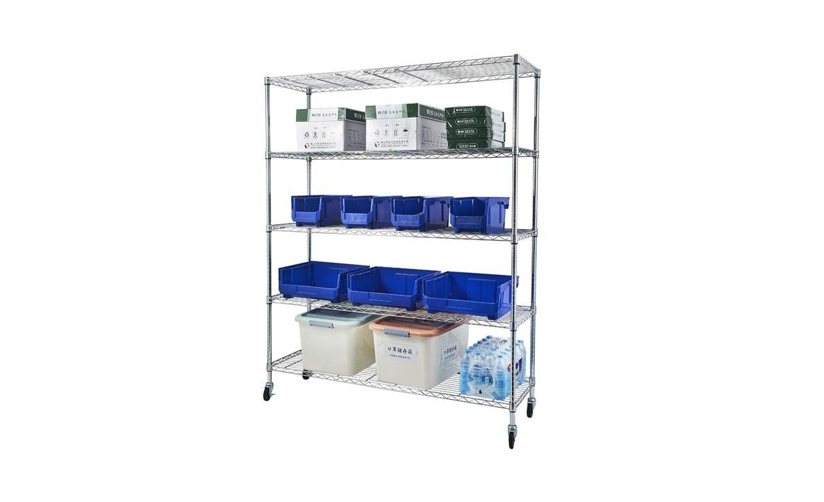 Slickblue 5-Tier Nsf Heavy Duty Adjustable Storage Metal Rack with Wheels & Shelf Liners -- Chrome