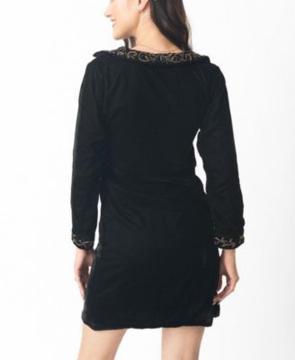 Women's Black Velvet Embellished Blazer Dress